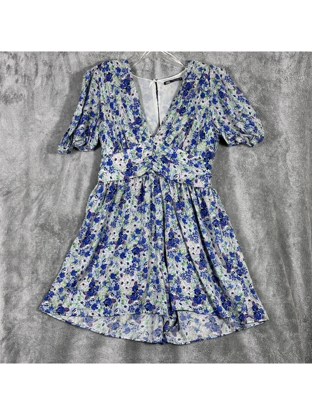 Zara Women’s XXL Floral Draped Playsuit Romper With Shoulder Pads Blue Purple